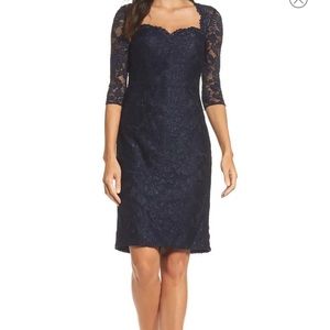 LA FEMME navy lace cocktail dress